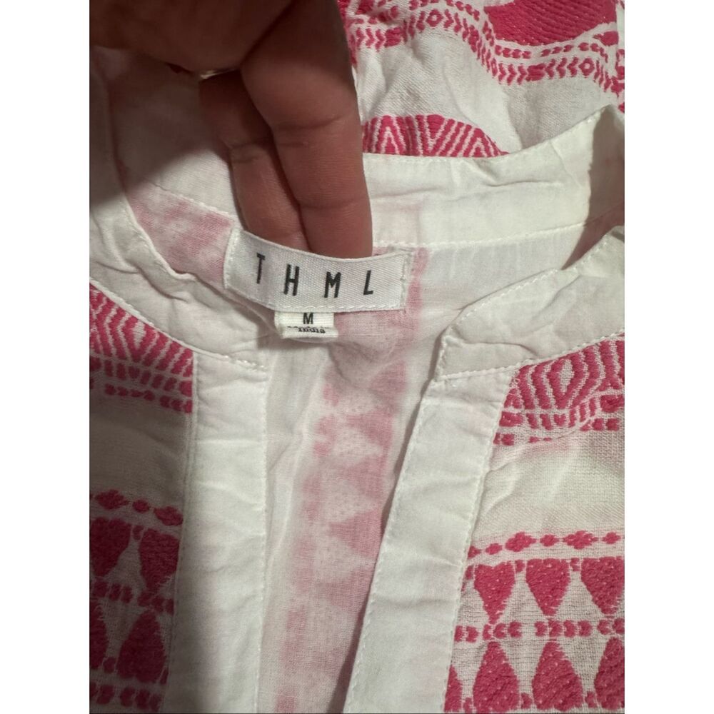 THML Cotton pink white embroidered geometric tunic dress M - Picture 3 of 10